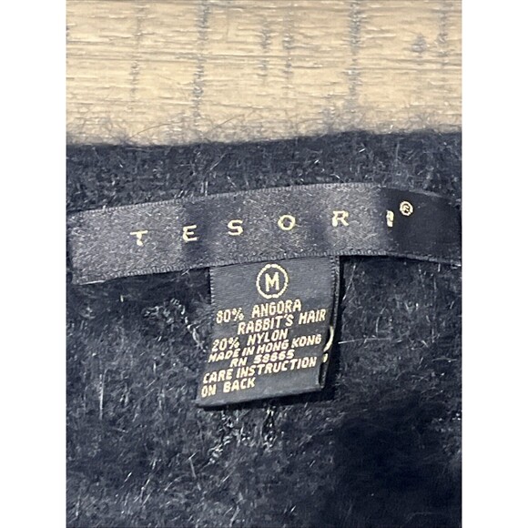 Angora Sweater Shirt Top Christmas Pullover Size Med Fuzzy Black Beaded Tesori - Picture 6 of 9